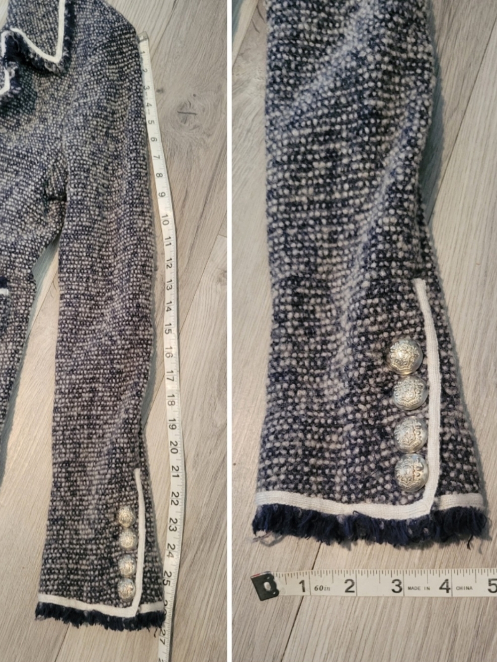 Veronica Beard Carroll Portrait Neckline Navy White Wool Blend Fringe Blazer, 12 - Picture 6 of 16